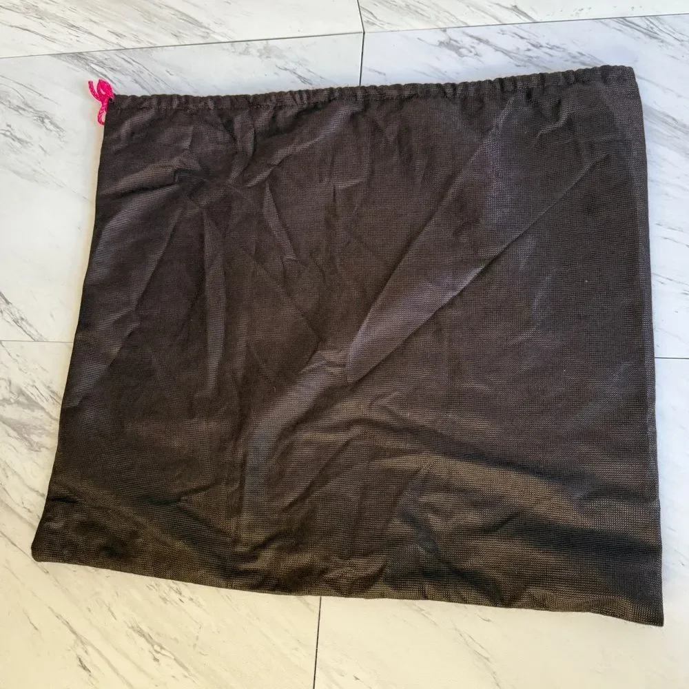 3/$50 Kate Spade Chocolate Brown She Tucked Her Coral Lipstick Dust Bag Gold Txt